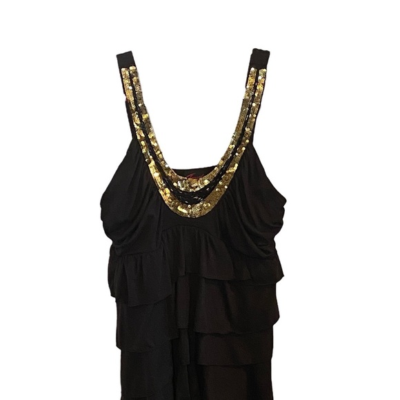 Torrid Y2K Black & Gold Beaded Sequin Tiered Ruffle Tank  Top - Picture 2 of 6